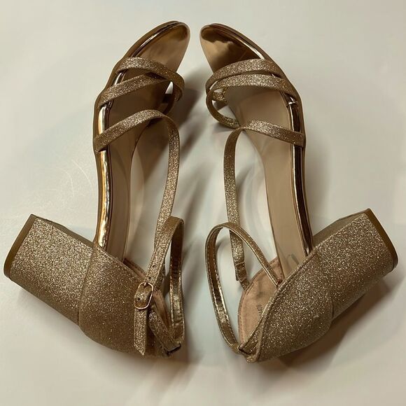 Journee Women’s Bella Gold Glitter Block Heel Dress Sandal Sz 7.5 - Picture 7 of 8